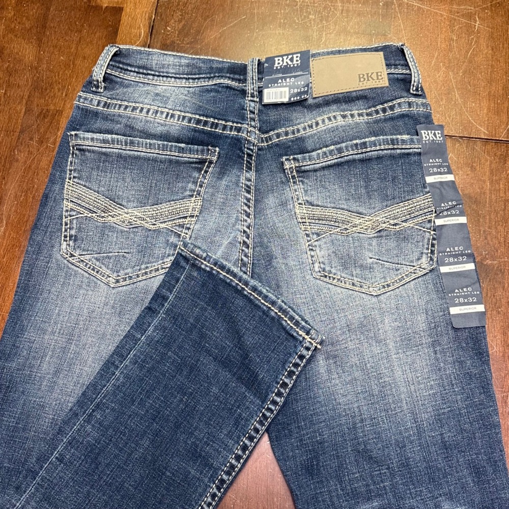 New BKE Alec Straight Leg Jeans Men 28x32 Blue Slim Fit Low Rise ABS5129 NWT